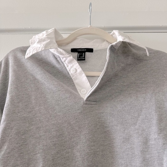 Forever 21 Heathered Rugby Shirt Grey/white - Picture 5 of 9